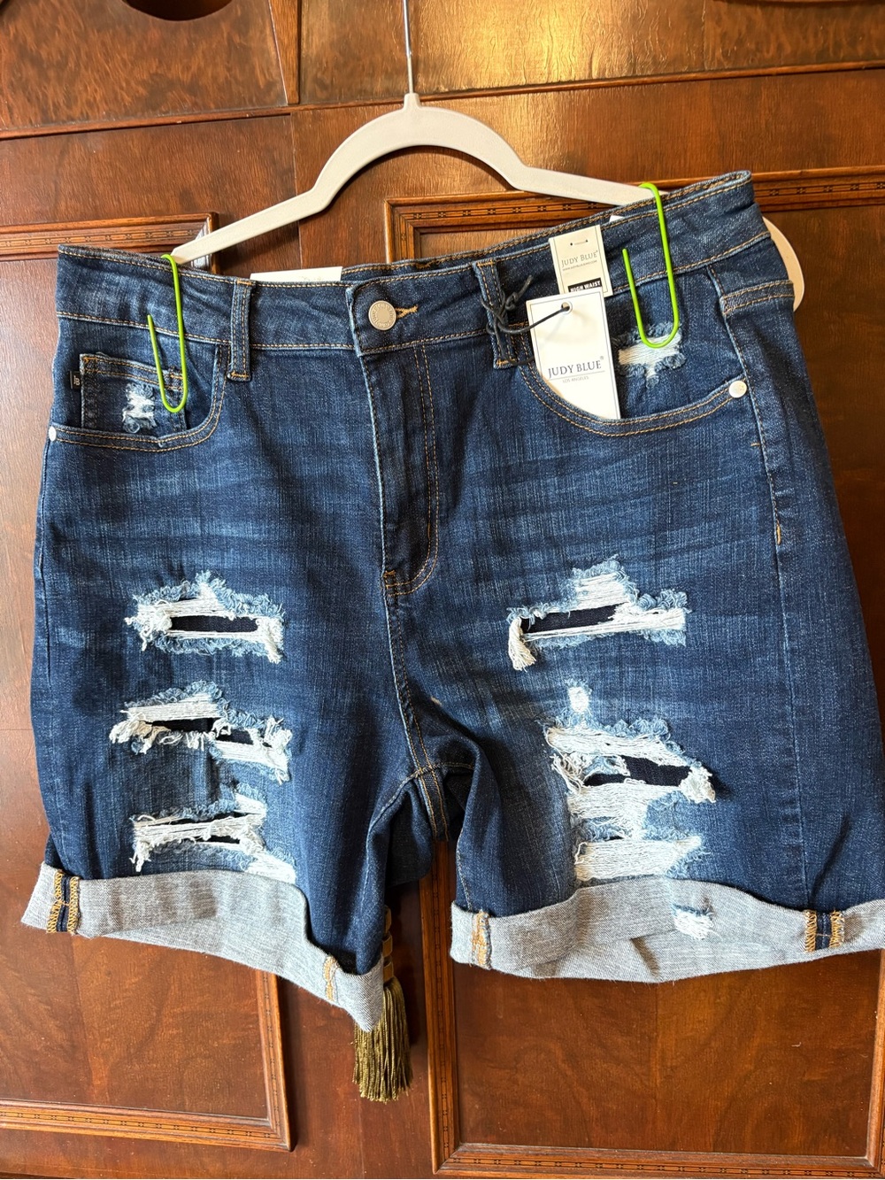 Judy Blue Distressed Dark Blue Roll-Cuff Denim Shorts
